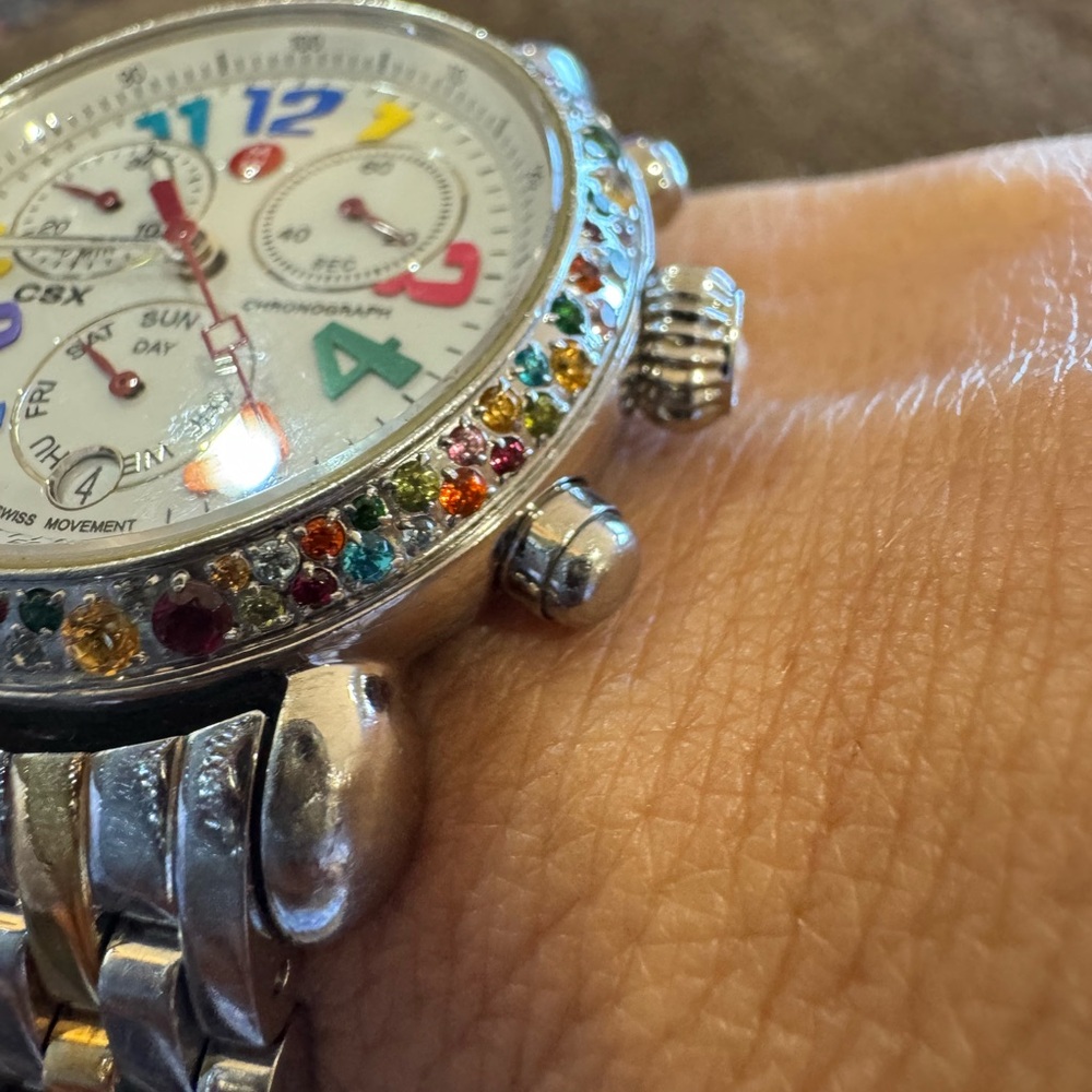 Michele CSX Chronograph Watch Multicolor Gemstone Bezel 1.50 CT Swiss Two-Tone - Picture 14 of 16